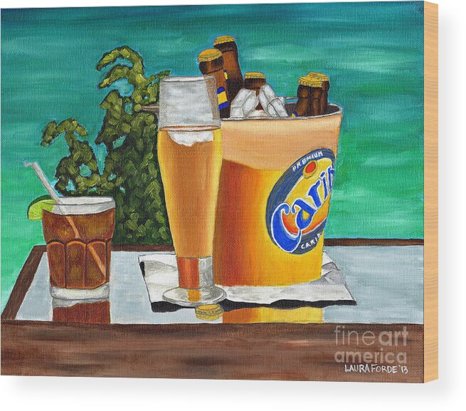 Caribbean Beer Wood Print featuring the painting Caribbean Beer by Laura Forde