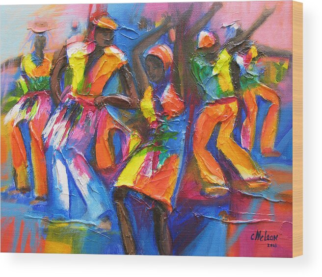 Abstract Wood Print featuring the painting Carnival Jump Up #1 by Cynthia McLean