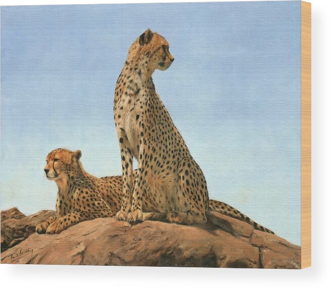 Cheetah Wood Print featuring the painting Cheetahs #2 by David Stribbling