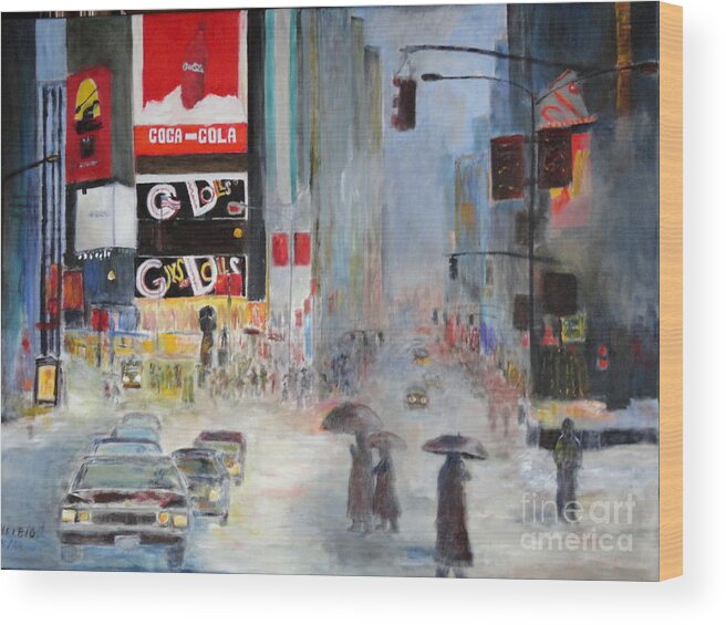 Times Square Wood Print featuring the painting Cool New York #1 by Dagmar Helbig