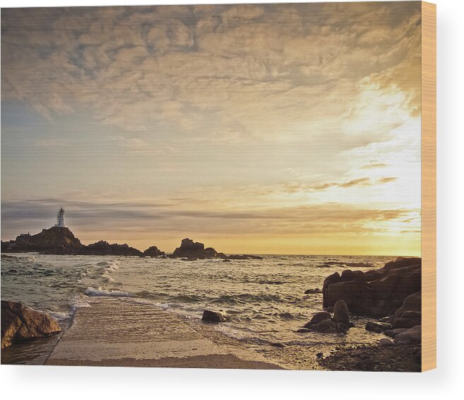 Tide Wood Print featuring the photograph Corbiere Lighthouse, Jersey, Channel #1 by Vfka