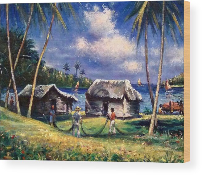  Cuba Wood Print featuring the painting Cuban Fishing Village #1 by Philip Corley