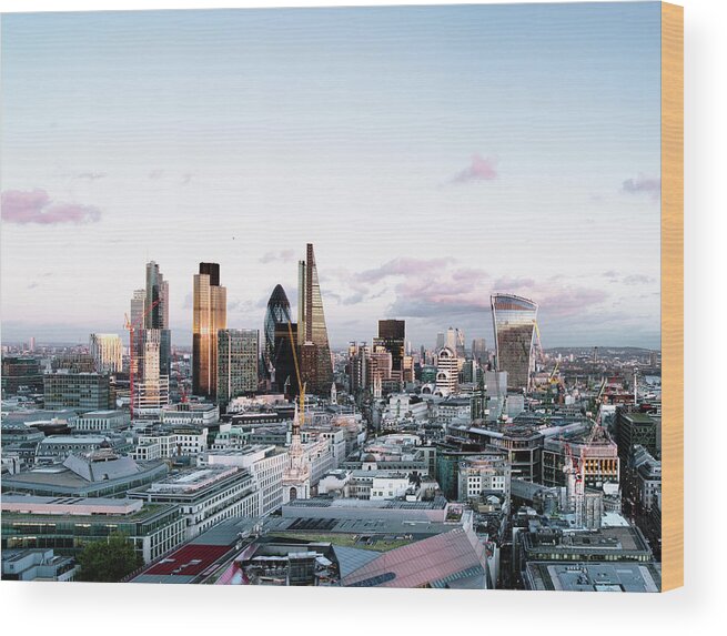 Tranquility Wood Print featuring the photograph Elevated View Over London City Skyline #1 by Gary Yeowell