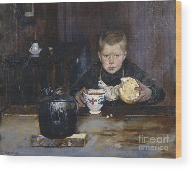 Christian Krohg Wood Print featuring the painting Errand boy drinking coffee #2 by Christian Krohg
