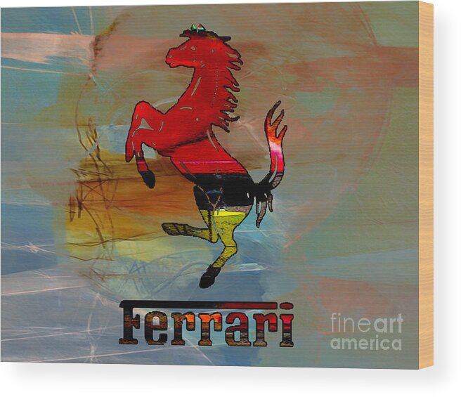 Abstract Wood Print featuring the mixed media Ferrari #3 by Marvin Blaine