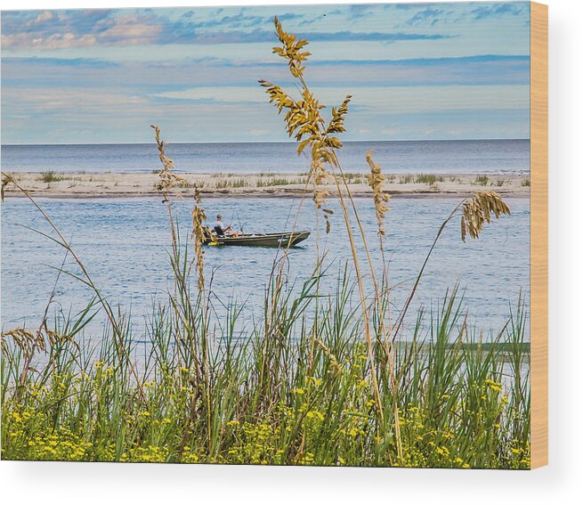 Pawleys Island Wood Print featuring the photograph Fishing in Pawleys Island Inlet by Mike Covington
