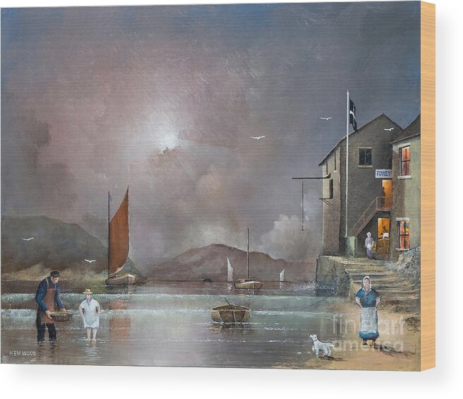 Countryside Wood Print featuring the painting Fowey Cornwall England by Ken Wood