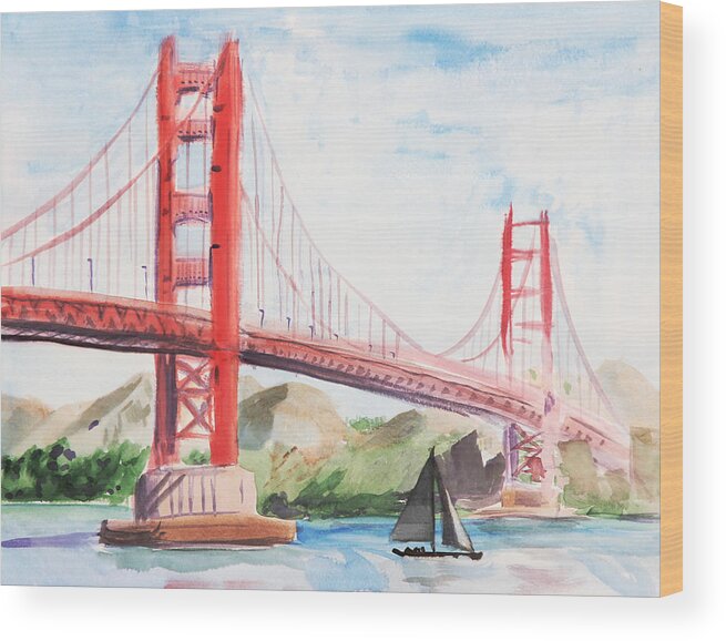 Goldengatebridge Wood Print featuring the painting Golden Gate Bridge #3 by Masha Batkova