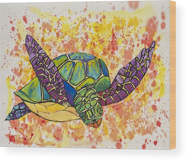 Animal Wood Print featuring the painting Hawaiian Sea Turtle #1 by Darice Machel McGuire
