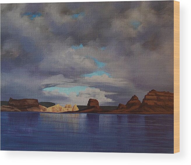 Lake Powell Wood Print featuring the painting Lake Powell Storm by Cheryl Fecht