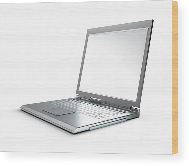 White Background Wood Print featuring the digital art Laptop Computer, Artwork #1 by Leonello Calvetti