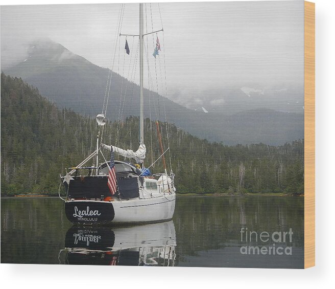 Sailboat Wood Print featuring the photograph Lealea at anchor by Laura Wong-Rose