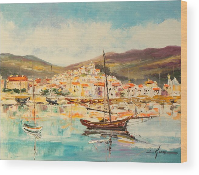 Menton Wood Print featuring the painting Mentone harbour #1 by Luke Karcz