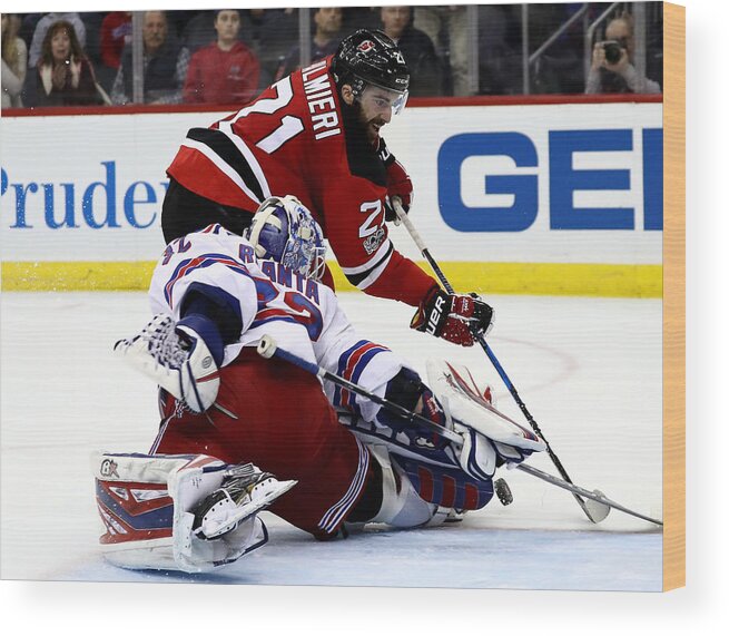 People Wood Print featuring the photograph New York Rangers v New Jersey Devils #1 by Elsa