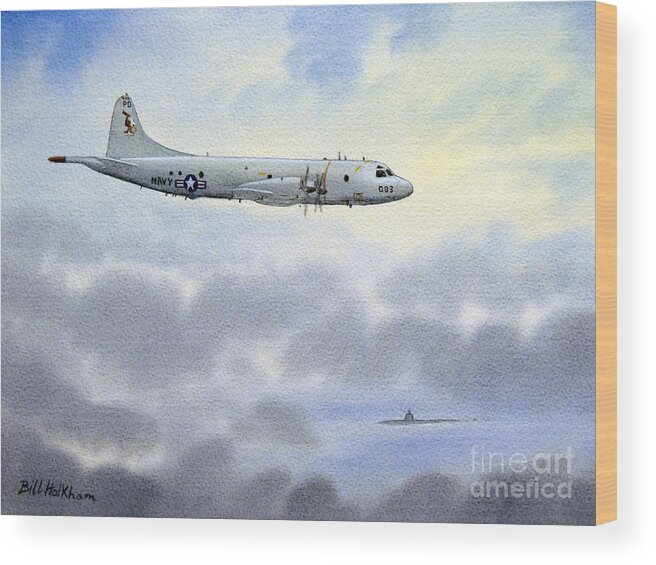 Aircraft Paintings Wood Print featuring the painting P-3 Orion by Bill Holkham