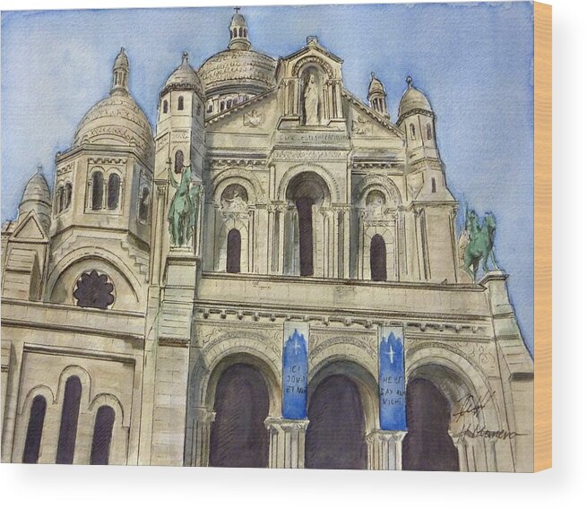 Architecture Wood Print featuring the painting Sacre Coeur by Henrieta Maneva