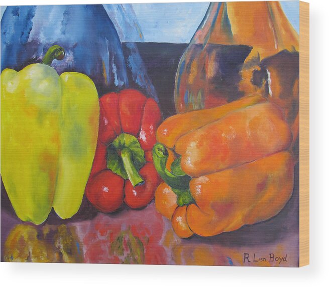 Still Life Wood Print featuring the painting Shades of Peppers by Lisa Boyd