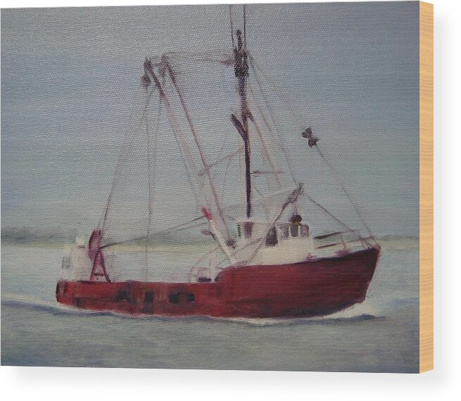 Boat Wood Print featuring the painting Shrimp Boat by Sheila Mashaw