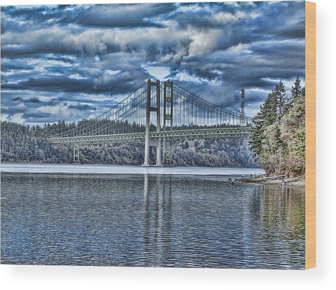 Tacoma Wood Print featuring the photograph Tacoma Narrows Bridge by Ron Roberts