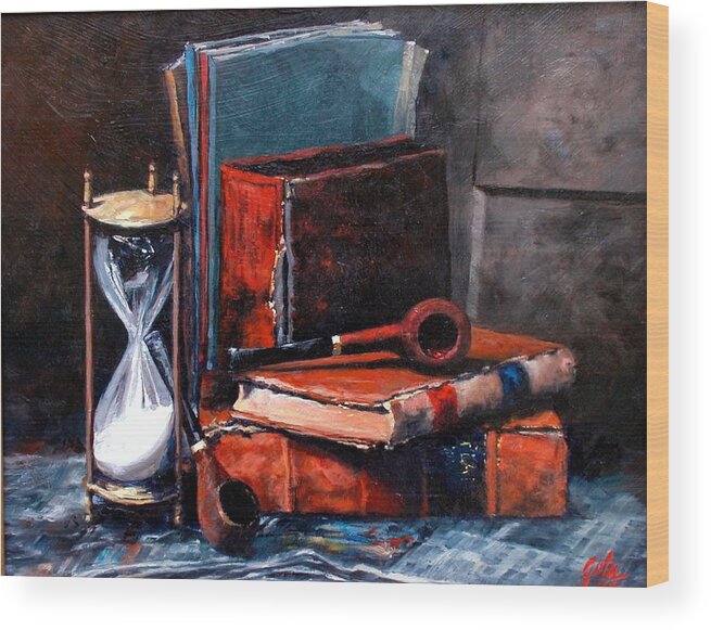 Still Life Wood Print featuring the painting Time and Old Friends by Jim Gola