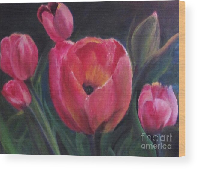 Tulips Wood Print featuring the painting Tulips in Bloom #1 by Trilby Cole