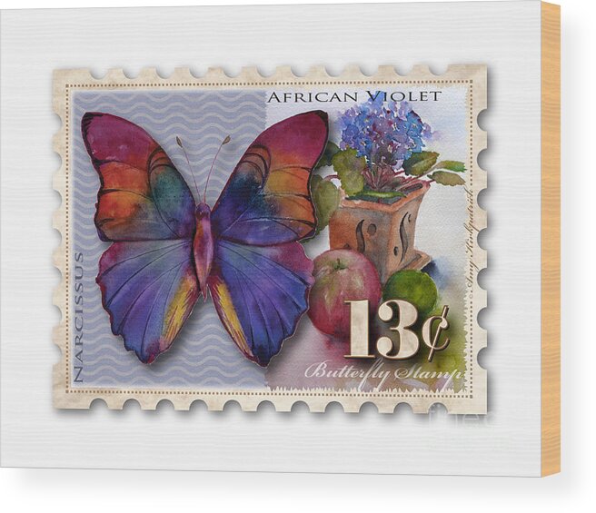 Butterfly Wood Print featuring the painting 13 Cent Butterfly Stamp by Amy Kirkpatrick