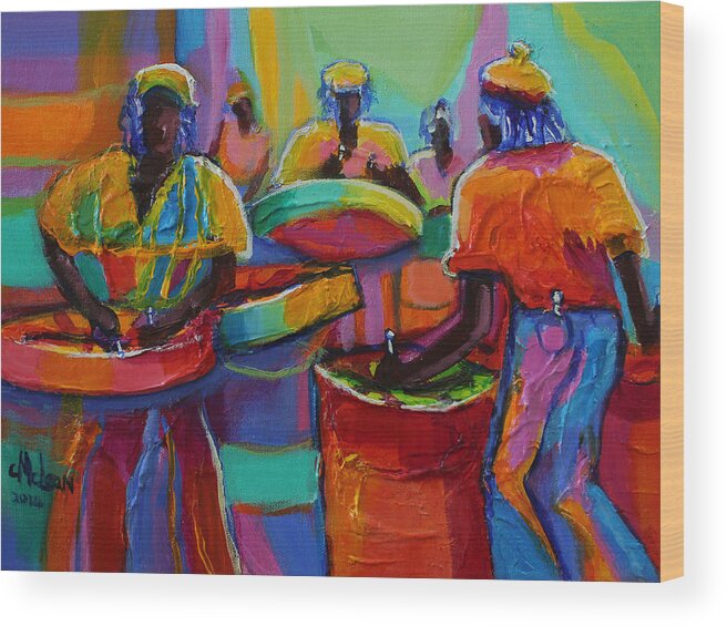 Abstract Wood Print featuring the painting Steel Pan #1 by Cynthia McLean
