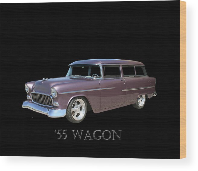 A Photograph By Jack Pumphrey Of A 1955 Chevy Two Door Station Wagon Wood Print featuring the photograph 1955 Chevy Handyman Wagon by Jack Pumphrey