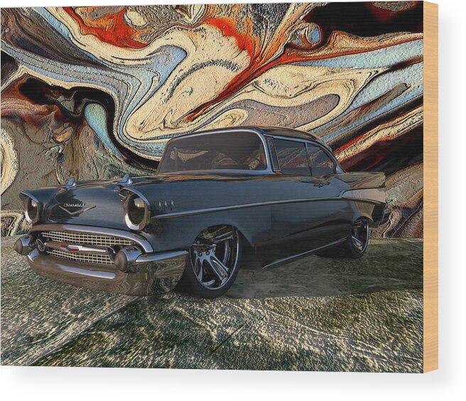 1957 Chevy Wood Print featuring the digital art 1957 Chevy Bel Air by Louis Ferreira