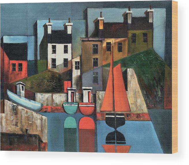 Val Byrne Wood Print featuring the painting Glandore Harbour West Cork #2 by Val Byrne