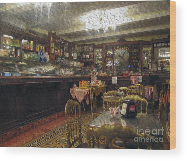 Antique Wood Print featuring the digital art Inside a cafe in Italy by Patricia Hofmeester