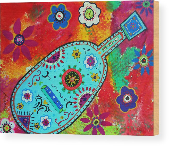 Gitara Wood Print featuring the painting Mexican Guitar #2 by Pristine Cartera Turkus