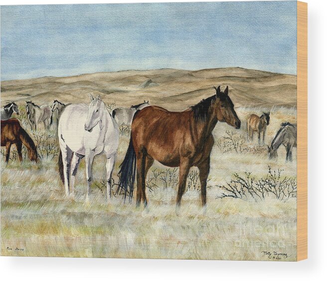 Wild Horses Wood Print featuring the painting Nine Horses by Melly Terpening