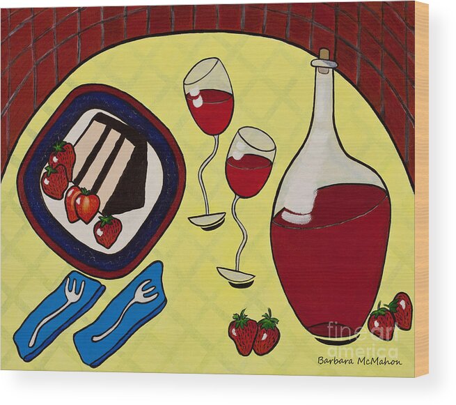 Strawberry Wine Wood Print featuring the painting Strawberry Wine by Barbara McMahon