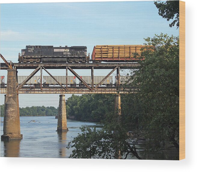 Norfolk Southern Railway Wood Print featuring the photograph 2 Trains Moving Over the Congaree by Joseph C Hinson