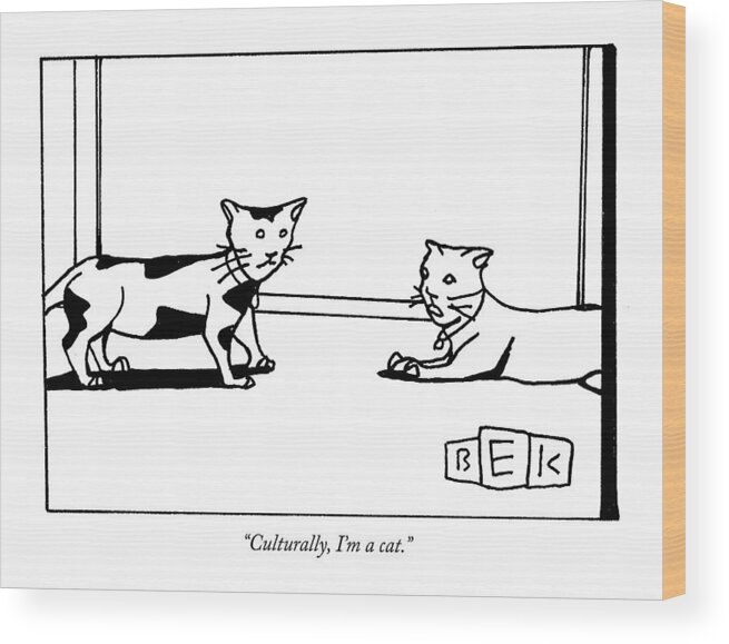 Cats Talking Word Play Wood Print featuring the drawing Culturally, I'm A Cat by Bruce Eric Kaplan