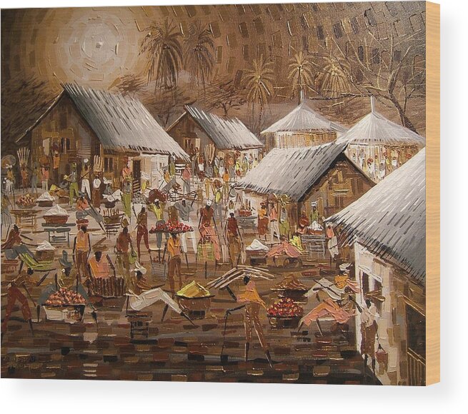 Market Wood Print featuring the painting Market Scene #3 by Omidiran Gbolade