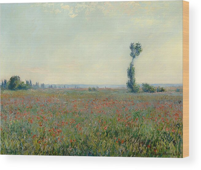 Claude Monet Wood Print featuring the painting Poppy Field #17 by Claude Monet