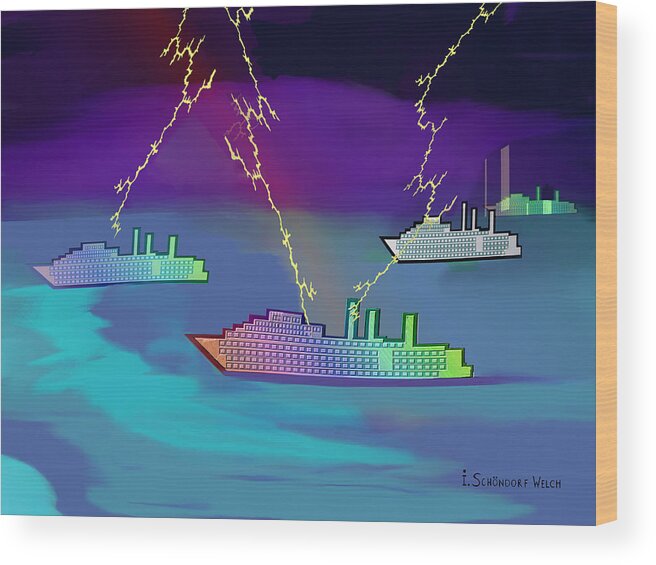  Abstract Wood Print featuring the painting 445 - Bad Weather Cruising ... by Irmgard Schoendorf Welch