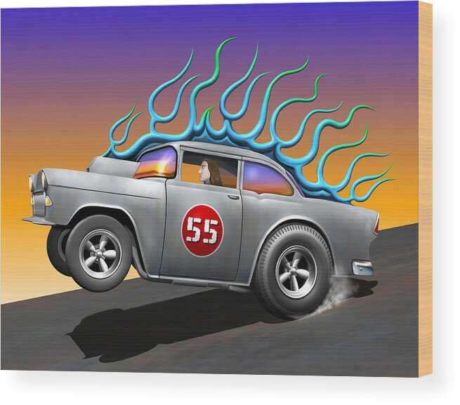 Car Wood Print featuring the digital art '55 Chevy #55 by Stuart Swartz