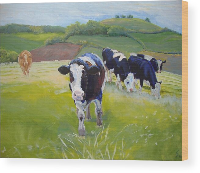 Mike Jory Cows Wood Print featuring the painting Cows #6 by Mike Jory