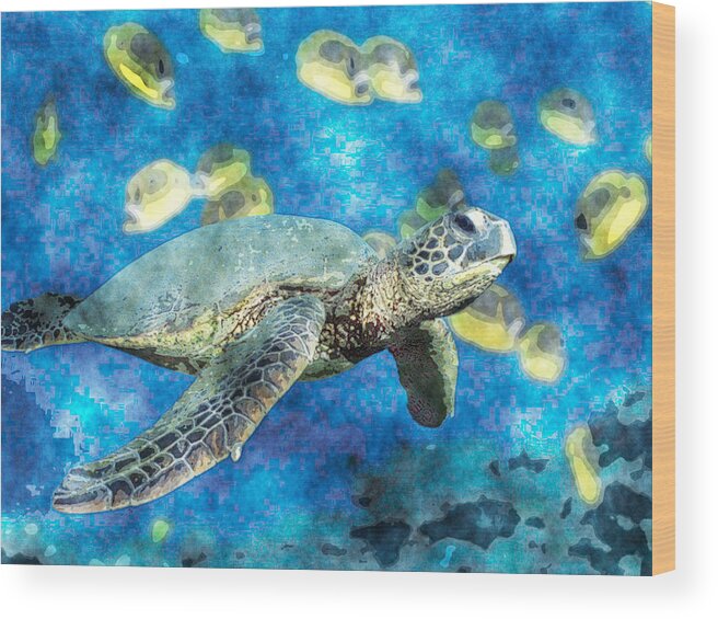 Green Turtle Wood Print featuring the painting Green Turtle #1 by MotionAge Designs