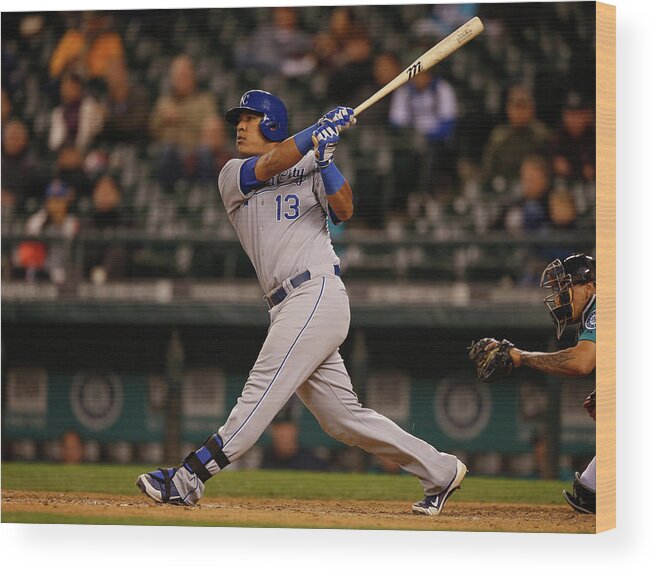 Salvador Perez Diaz Wood Print featuring the photograph Kansas City Royals V Seattle Mariners by Otto Greule Jr