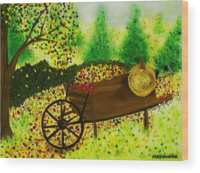 Autumn Leaves Wood Print featuring the painting A Barrel Full Of Fun by Celeste Manning