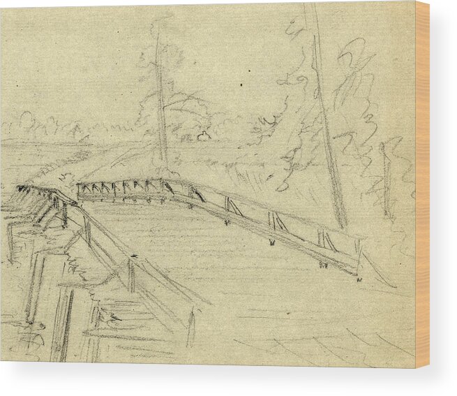 Bridge Across Wood Print featuring the drawing A Bridge Across A River, Between 1860 And 1865 by Quint Lox