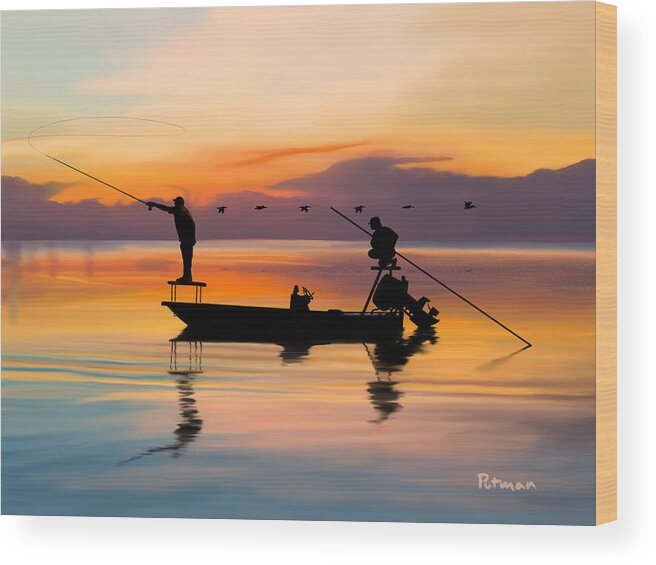 Fishing Wood Print featuring the digital art A Glorious Day by Kevin Putman