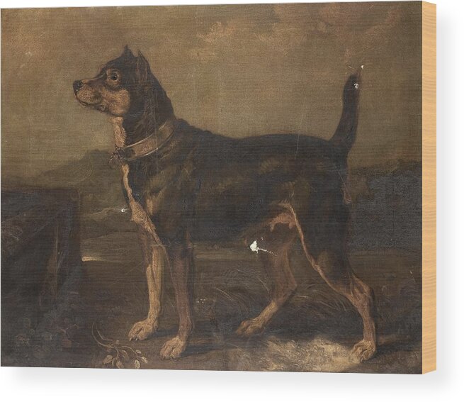 A Terrier In A Landscape By James Ward R.a 1811 Wood Print featuring the digital art A Terrier in a Landscape by MotionAge Designs