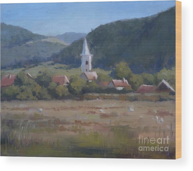 Erdely Wood Print featuring the painting A village in Erdely by Viktoria K Majestic