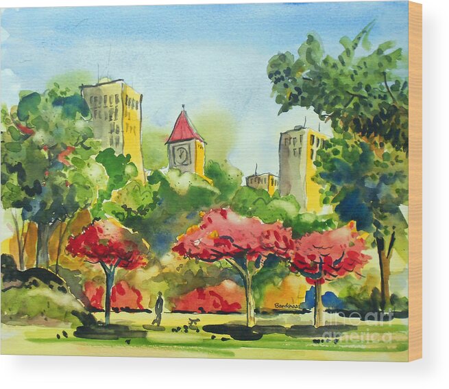 Watercolor Wood Print featuring the painting A Walk In City Park by Terry Banderas