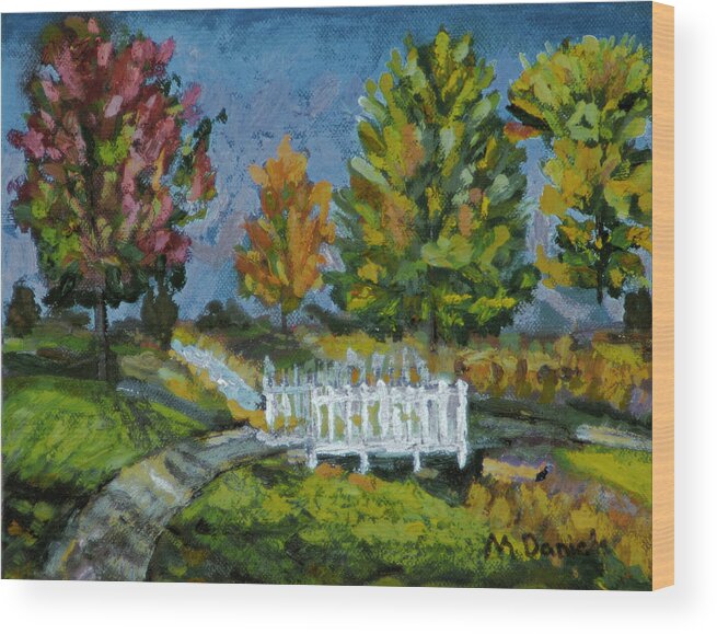 Tree Steam River Bridge Path Walk Hike Wood Print featuring the painting A Walk In The Park by Michael Daniels